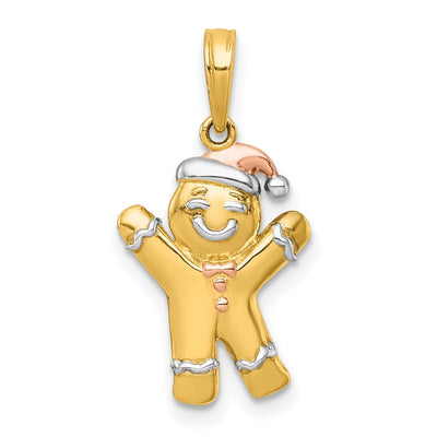 14K with White Rhodium and Rose-plating Polished Gingerbread Man Charm