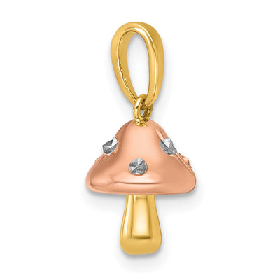 14K with White Rhodium and Rose-plating Polished 3-D Mushroom Charm