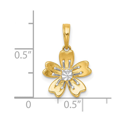 14K with White Rhodium Polished Blooming Flower Charm, 19.6 x 11.55mm