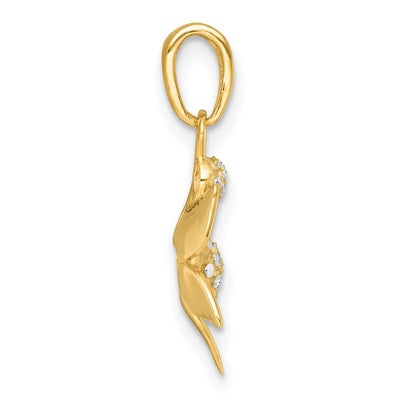 14K with White Rhodium Polished Blooming Flower Charm, 21.85 x 11.85mm