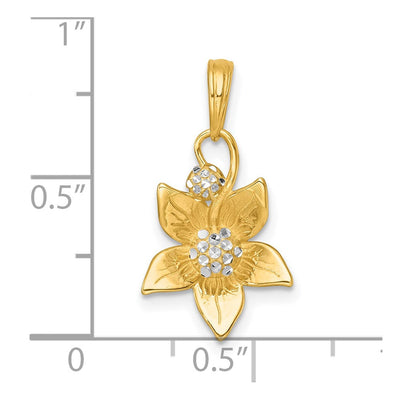 14K with White Rhodium Polished Blooming Flower Charm, 21.85 x 11.85mm