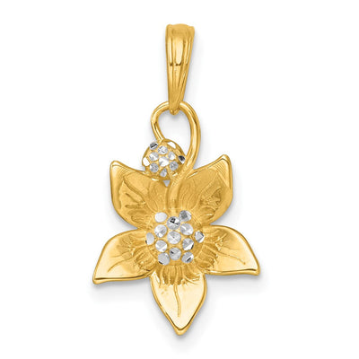 14K with White Rhodium Polished Blooming Flower Charm, 21.85 x 11.85mm