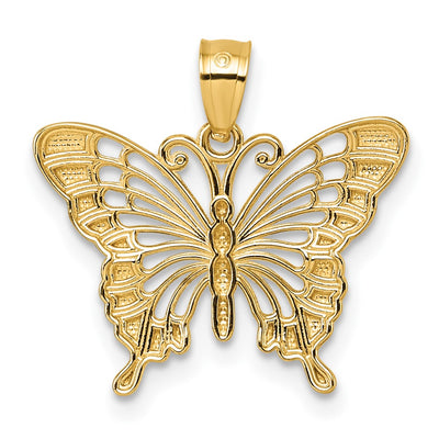 14K and Rhodium Diamond-cut Polished Cut-out Butterfly Pendant