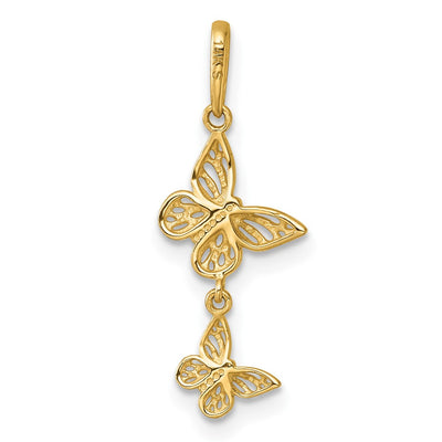 14K Polished Double Butterfly Dangle Charm Pendant