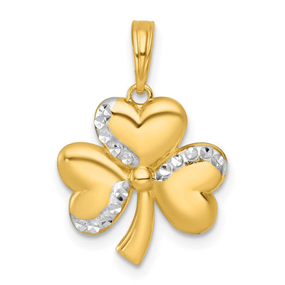 14K with White Rhodium Polished 3-Leaf Clover Charm