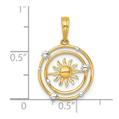 14K with White Rhodium Polished Sun With Solar System Orbit Charm
