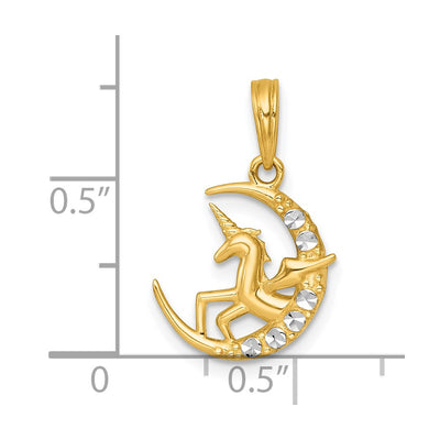 14K with White Rhodium Polished Unicorn In Moon Charm