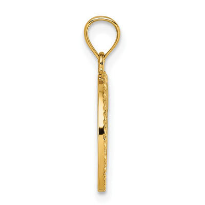 14K Polished Heart Evil Eye And Horse Shoe In Circle Pendant