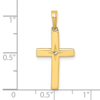 14K with White Rhodium Diamond-cut Latin Cross Pendant, 27.6 x 13.5mm