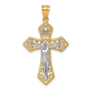 14k Two-tone Polished and Textured Filigree Passion Crucifix Pendant (Style K10098)