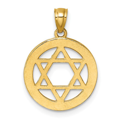 14K Polished CZ Star of David in Circle Pendant