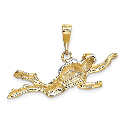 14K w/Rhodium Polished Open-Backed Scuba Diver Pendant