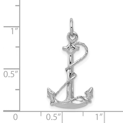 14K White Gold Solid Polished 3-D Anchor Charm, 26 x 14mm