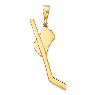 14K w/Rhodium Solid Polished Hockey Stick Pendant