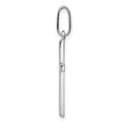14K White Gold Hollow Cross Pendant, 30 x 13mm