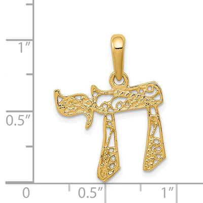 14K Filigree Chai Pendant, 25 x 19mm