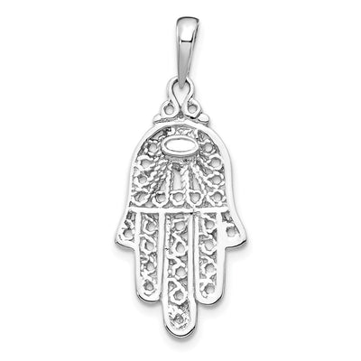 14K White Gold Turquoise Filigree Chamseh Pendant