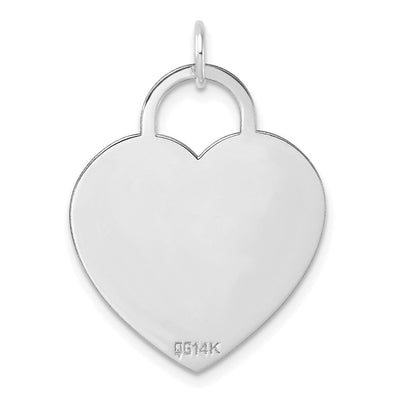14K White Gold Heart Disc Charm, 35 x 22mm