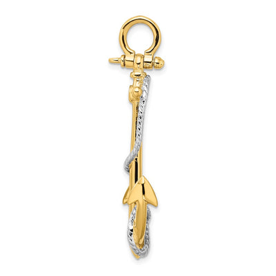 14K Two-tone 3-D Anchor with Entwined Rope Accent Pendant