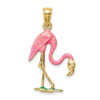 14K Enameled 3-D Pink Flamingo Pendant
