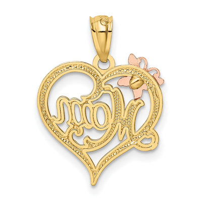14K Two-tone w/White Rhodium Mom Heart Pendant, 20 x 15mm