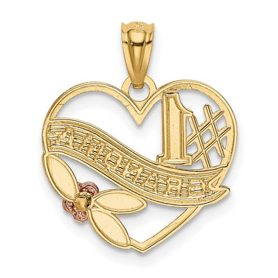 14K Two-tone w/White Rhodium Grandma Heart Pendant, 22 x 19mm