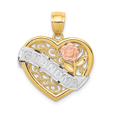 14K Two-tone w/White Rhodium Grandma Heart Pendant, 22 x 19mm