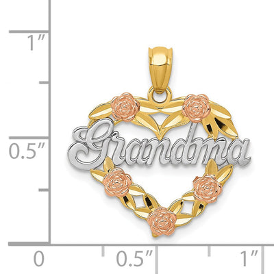 14K Two-tone w/White Rhodium Grandma Heart Pendant, 22 x 20mm