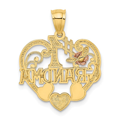 14K Two-tone w/White Rhodium #1 Grandma Heart Pendant, 25 x 20mm
