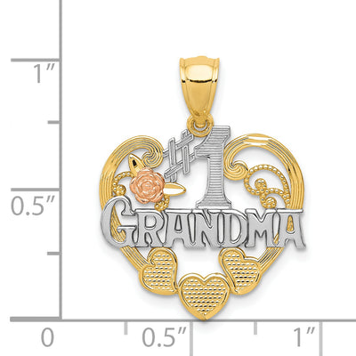 14K Two-tone w/White Rhodium #1 Grandma Heart Pendant, 25 x 20mm