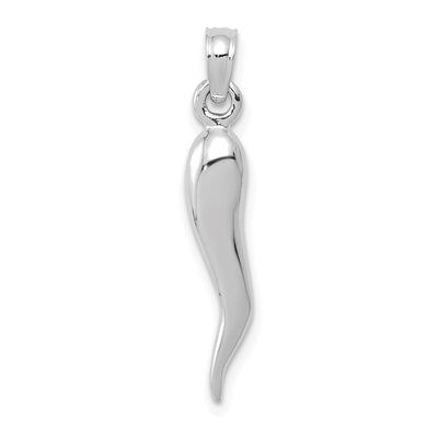 14K White Gold Medium 3D Italian Horn Pendant