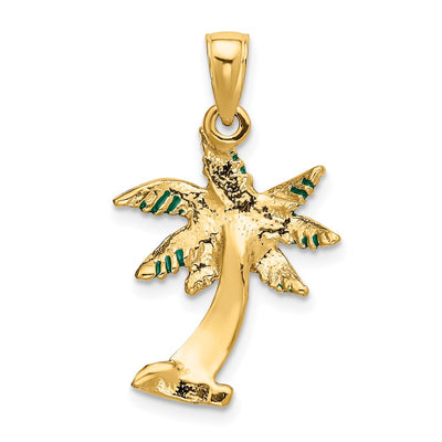 14K Enameled Palm Tree Pendant, 27 x 17mm