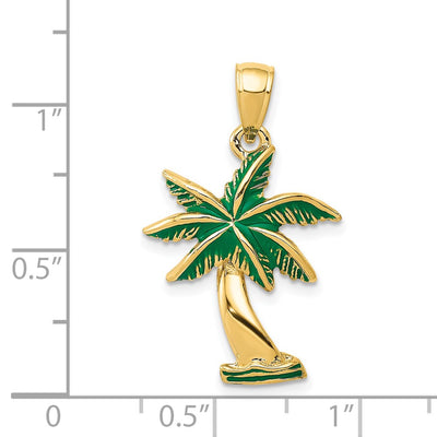 14K Enameled Palm Tree Pendant, 27 x 17mm