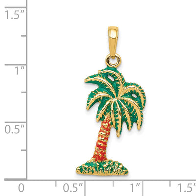14K Enameled Palm Tree Pendant, 32.5 x 14mm
