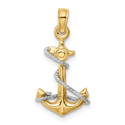 14K Two-Tone 3D Anchor W/Rope Pendant