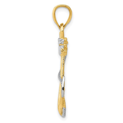 14K w/ Rhodium Anchor W/Rope Pendant, 33 x 20mm
