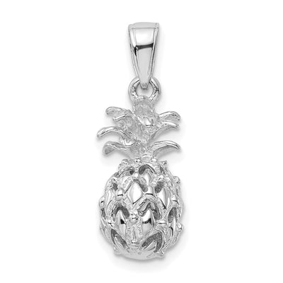 14K White Gold 3D Cut-out Pineapple Pendant