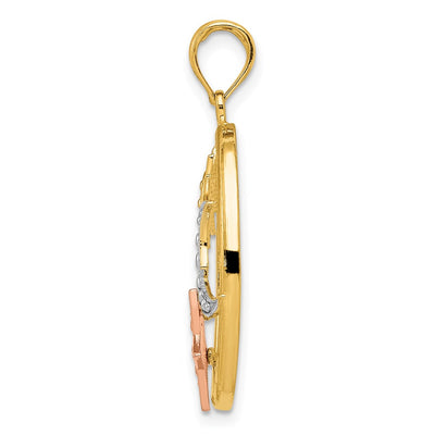 14K Two-tone w/White Rhodium Sun, Moon and Star Oval Pendant