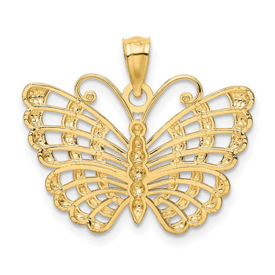 14K and Rhodium Diamond-cut Butterfly Pendant
