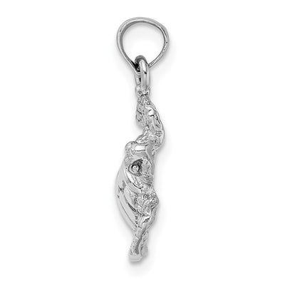 14K White Gold Textured Sea Turtle Charm, 20.5 x 20.15mm