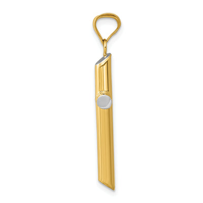 14K w/Rhodium 3-D Hollow Cross Pendant, 34 x 16mm