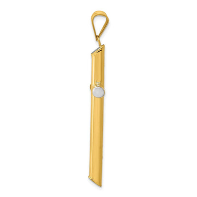 14K w/Rhodium 3-D Hollow Cross Pendant, 33 x 17mm