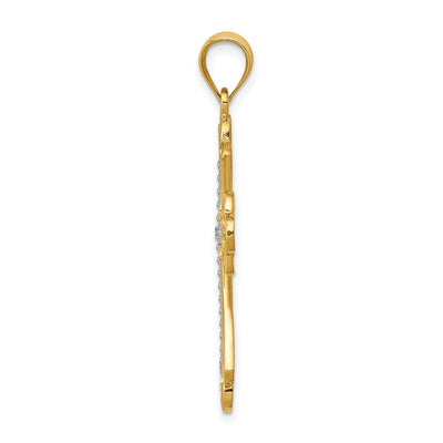 14K w/Rhodium Budded Cross Pendant, 38 x 22mm