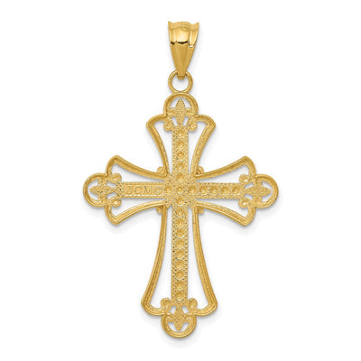14K w/Rhodium Budded Cross Pendant, 38 x 22mm