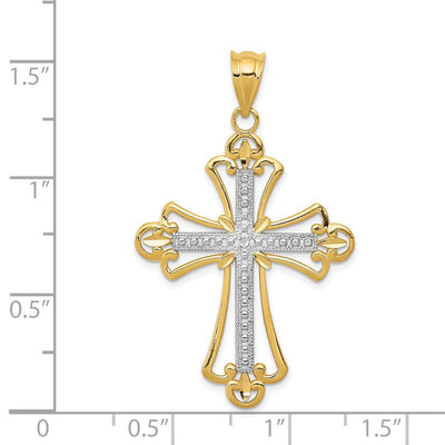 14K w/Rhodium Budded Cross Pendant, 38 x 22mm