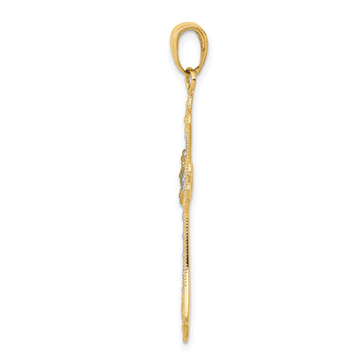 14K w/Rhodium Textured Cross Pendant