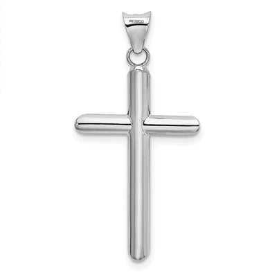14K White Gold Hollow Cross Pendant, 35 x 17mm