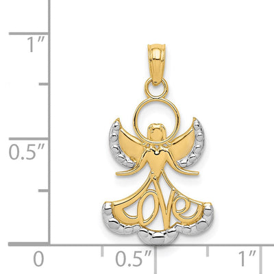14K w/Rhodium Love Angel Pendant, 27 x 15mm