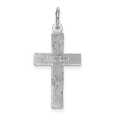 14K White Gold Diamond-cut Cross Pendant, 27 x 12mm