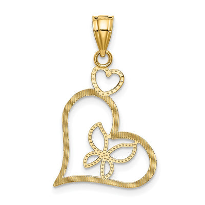 14K and White Rhodium Butterfly in Heart Pendant